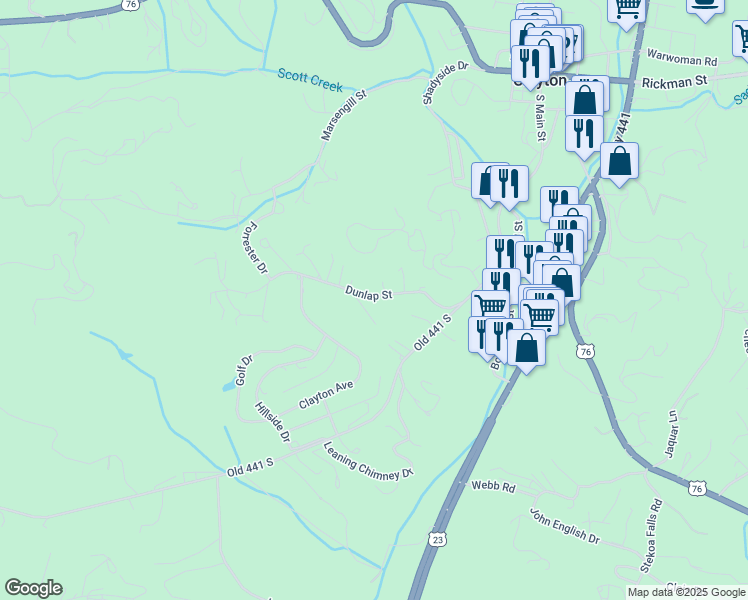 map of restaurants, bars, coffee shops, grocery stores, and more near 101-229 Dunlap Street in Clayton