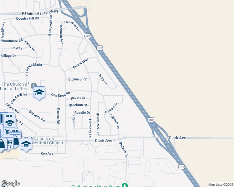 map of restaurants, bars, coffee shops, grocery stores, and more near 1587 Oak Knoll Road in Santa Maria