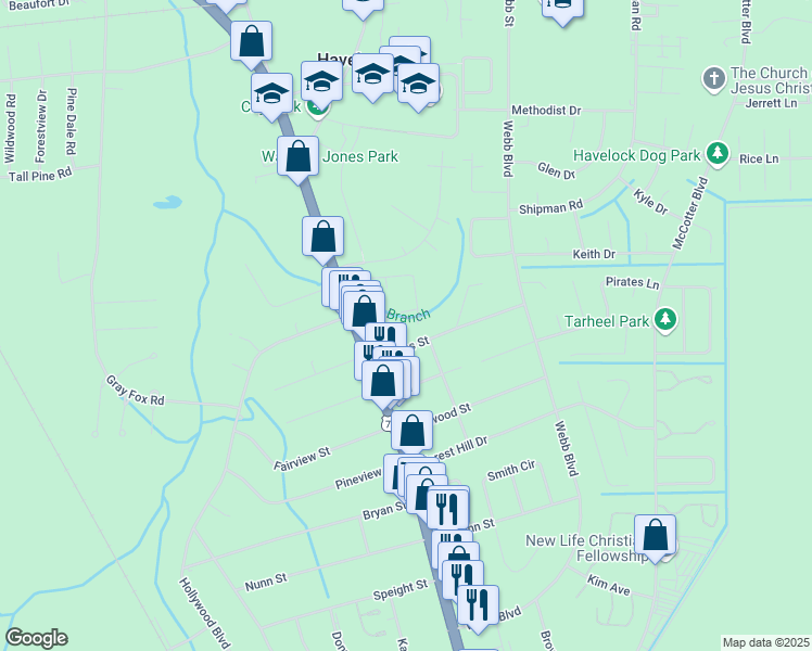 map of restaurants, bars, coffee shops, grocery stores, and more near 220 Wynne Road in Havelock