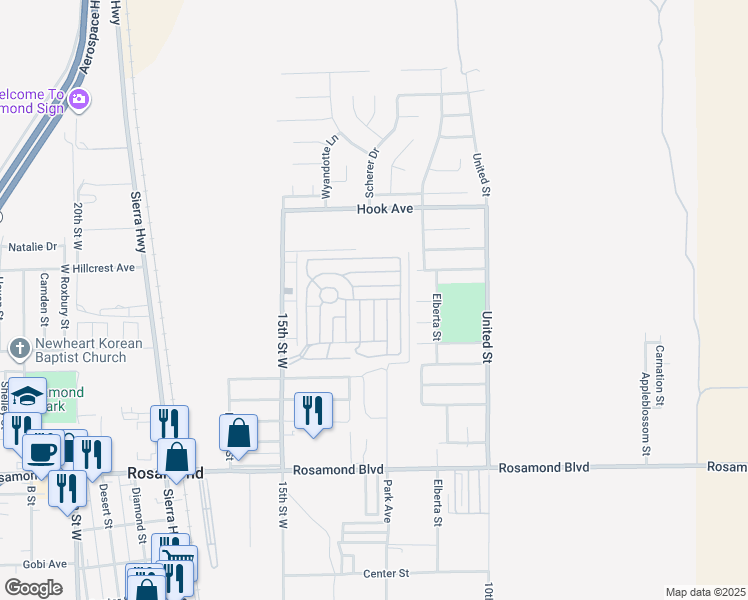 map of restaurants, bars, coffee shops, grocery stores, and more near Kingston in Rosamond