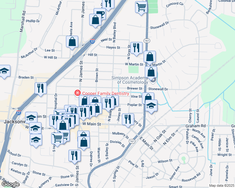map of restaurants, bars, coffee shops, grocery stores, and more near 404 Vine Street in Jacksonville