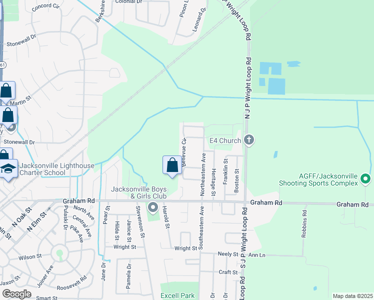 map of restaurants, bars, coffee shops, grocery stores, and more near 211 Bellevue Circle in Jacksonville