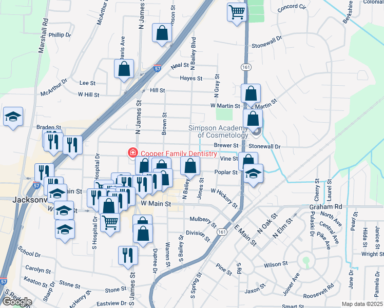map of restaurants, bars, coffee shops, grocery stores, and more near 404 Vine Street in Jacksonville