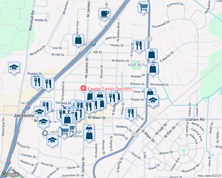 map of restaurants, bars, coffee shops, grocery stores, and more near 508 Vine Street in Jacksonville