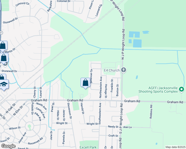 map of restaurants, bars, coffee shops, grocery stores, and more near 212 Bellevue Circle in Jacksonville