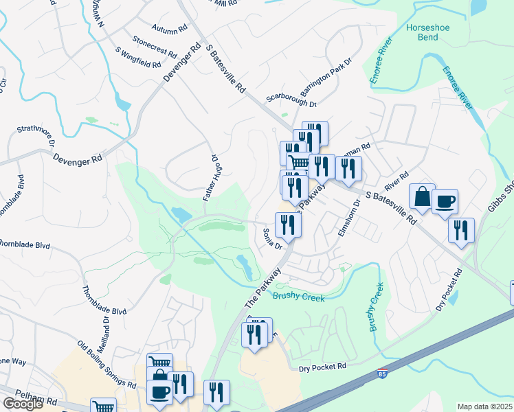 map of restaurants, bars, coffee shops, grocery stores, and more near 9 Latour Way in Greer