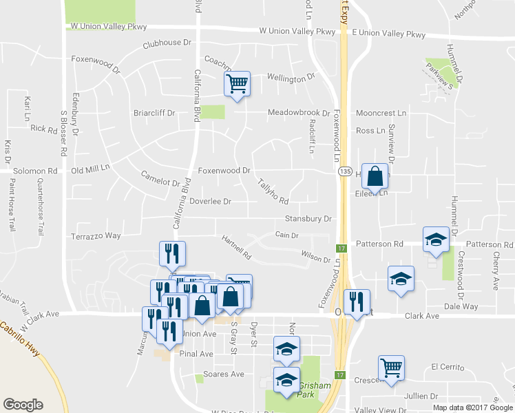 map of restaurants, bars, coffee shops, grocery stores, and more near 482 Doverlee Drive in Santa Maria