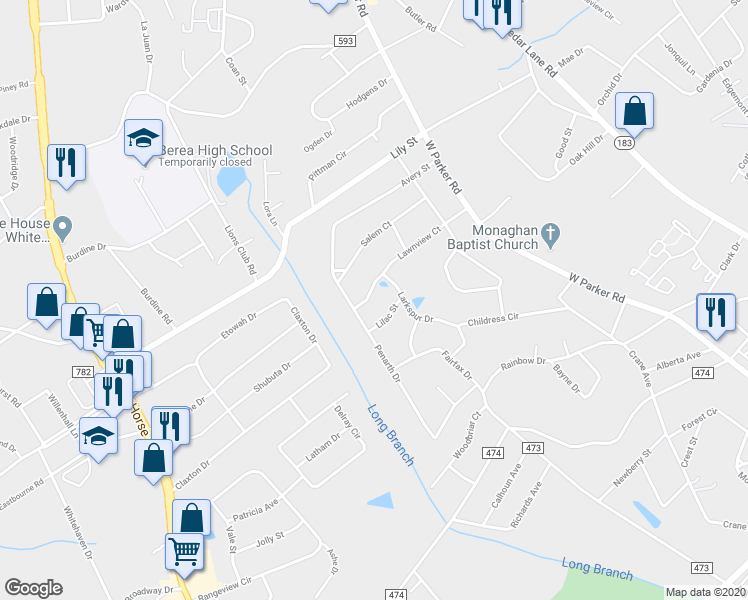 map of restaurants, bars, coffee shops, grocery stores, and more near 205 Lawnview Court in Greenville