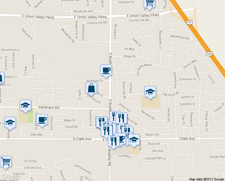 map of restaurants, bars, coffee shops, grocery stores, and more near 4614 South Bradley Road in Orcutt