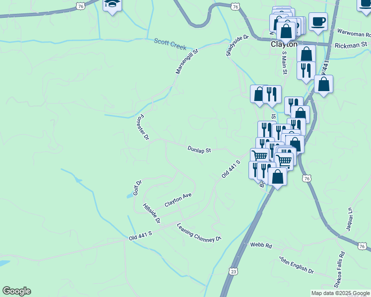 map of restaurants, bars, coffee shops, grocery stores, and more near 229 Dunlap Street in Clayton