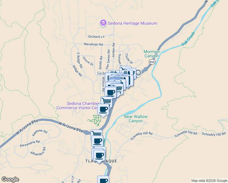 map of restaurants, bars, coffee shops, grocery stores, and more near in Sedona