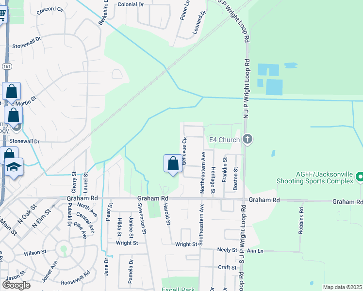 map of restaurants, bars, coffee shops, grocery stores, and more near 214 Bellevue Circle in Jacksonville