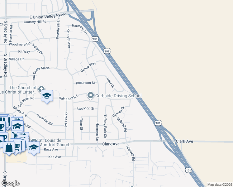 map of restaurants, bars, coffee shops, grocery stores, and more near 1494 Ivory Drive in Santa Maria
