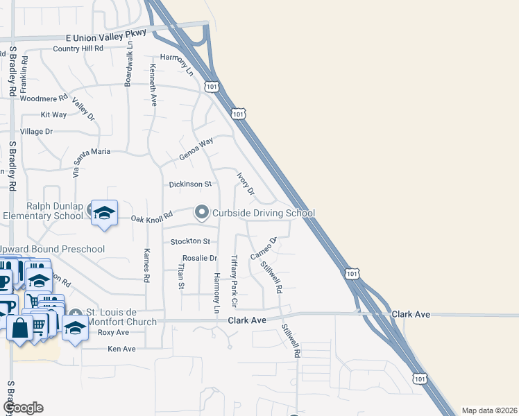 map of restaurants, bars, coffee shops, grocery stores, and more near 1494 Ivory Drive in Santa Maria