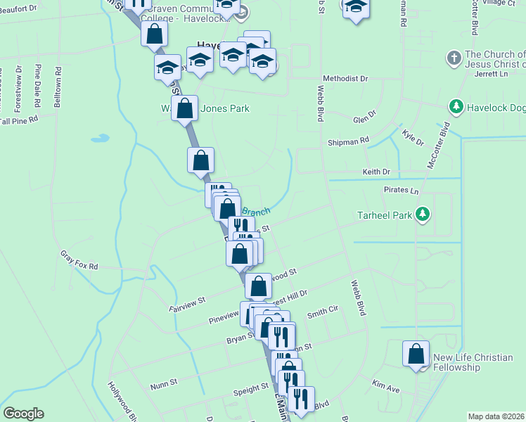 map of restaurants, bars, coffee shops, grocery stores, and more near 220 Wynne Road in Havelock