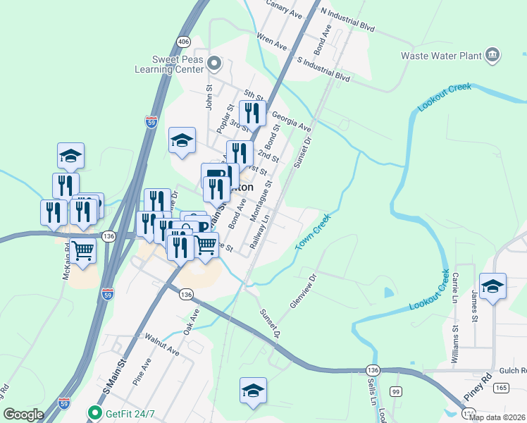 map of restaurants, bars, coffee shops, grocery stores, and more near 136 Montague Street in Trenton