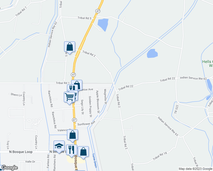 map of restaurants, bars, coffee shops, grocery stores, and more near 500 Mistletoe Avenue in Bosque Farms