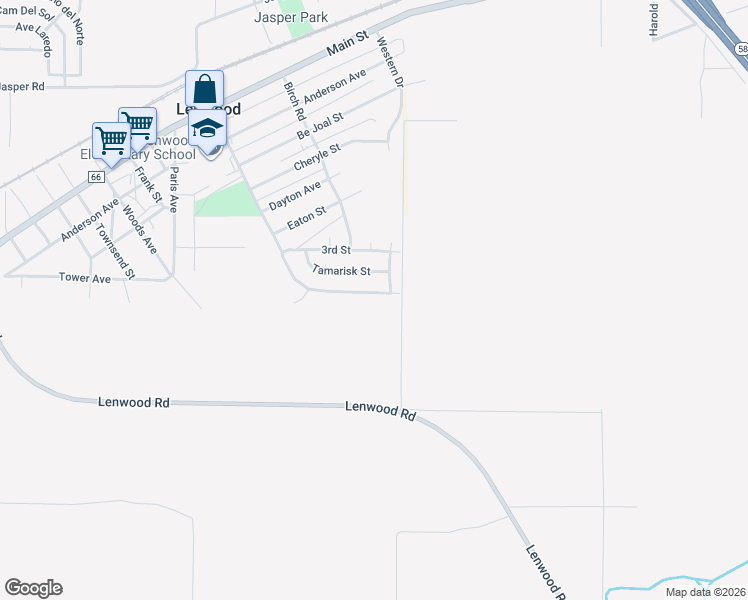 map of restaurants, bars, coffee shops, grocery stores, and more near 25659 Ash Road in Barstow