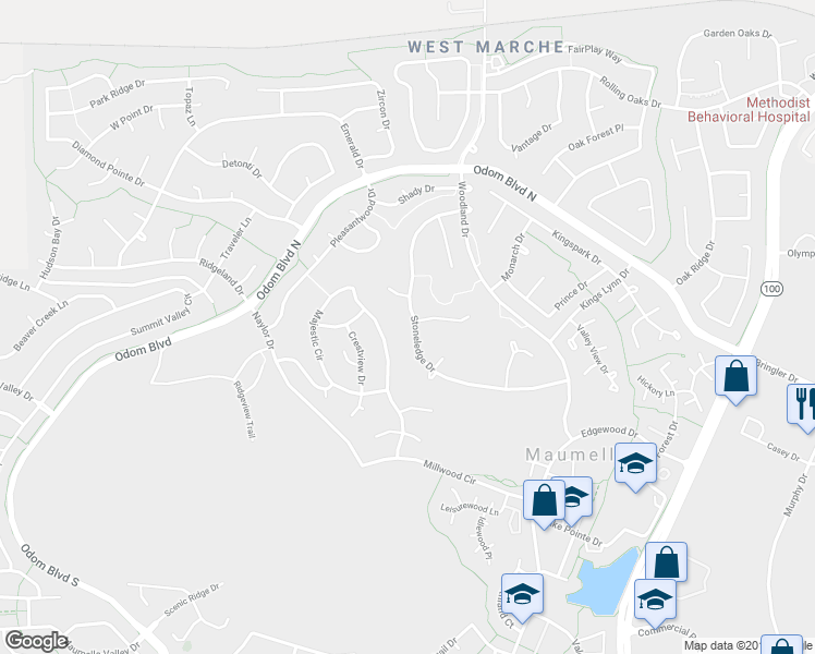 map of restaurants, bars, coffee shops, grocery stores, and more near 53 Stoneledge Drive in Maumelle