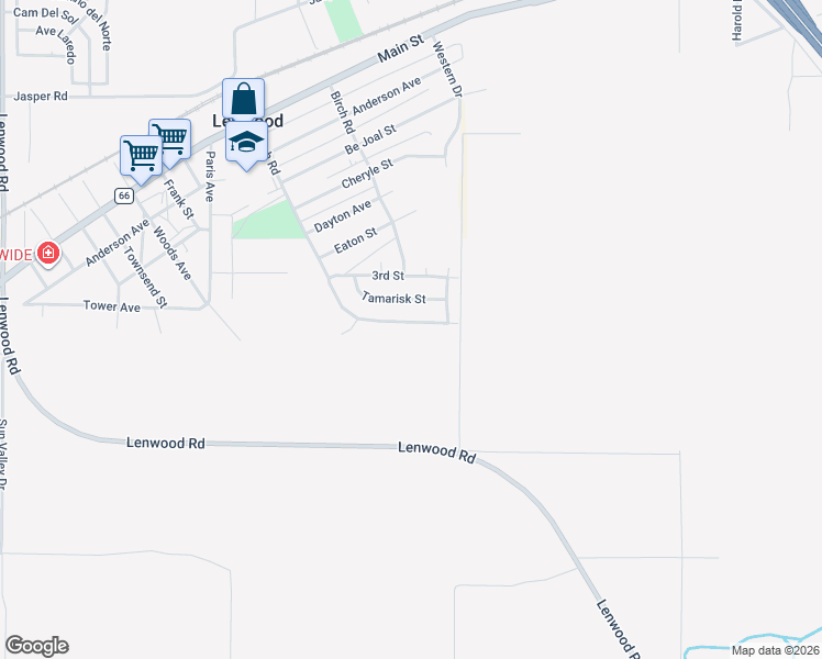 map of restaurants, bars, coffee shops, grocery stores, and more near 25617 Ash Road in Barstow