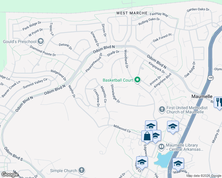 map of restaurants, bars, coffee shops, grocery stores, and more near 47 Stoneledge Drive in Maumelle