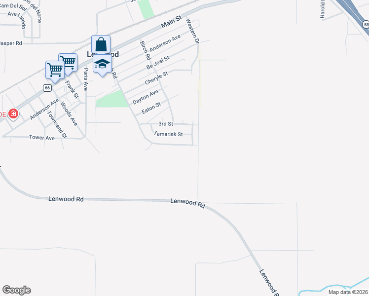 map of restaurants, bars, coffee shops, grocery stores, and more near 25617 Ash Road in Barstow