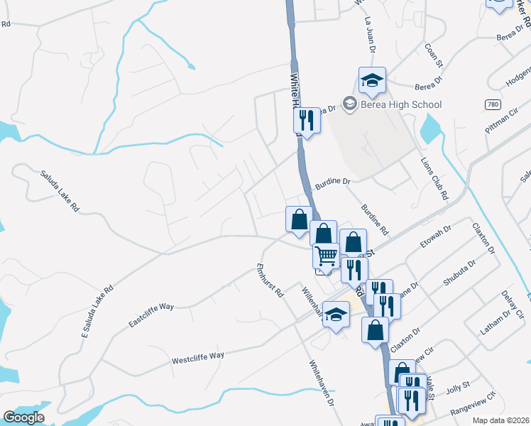 map of restaurants, bars, coffee shops, grocery stores, and more near 621 Werner Way in Berea