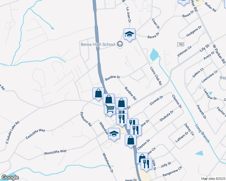 map of restaurants, bars, coffee shops, grocery stores, and more near 6800 White Horse Road in Greenville