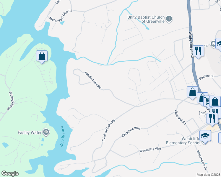 map of restaurants, bars, coffee shops, grocery stores, and more near 1135 Saluda Lake Road in Greenville