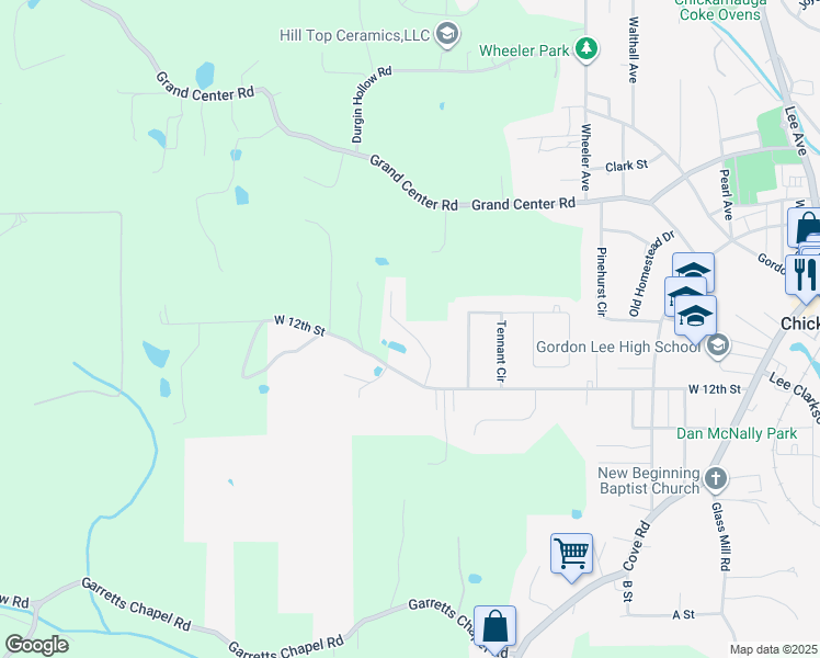 map of restaurants, bars, coffee shops, grocery stores, and more near 771 West 12th Street in Chickamauga