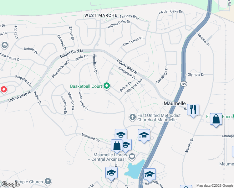 map of restaurants, bars, coffee shops, grocery stores, and more near 19 Millstone Cove in Maumelle