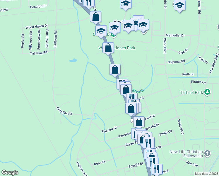 map of restaurants, bars, coffee shops, grocery stores, and more near 111 Hollywood Boulevard in Havelock