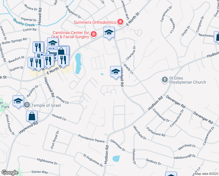 map of restaurants, bars, coffee shops, grocery stores, and more near 151 Mitchell Road in Greenville