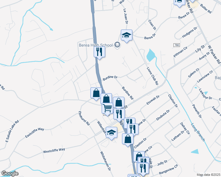 map of restaurants, bars, coffee shops, grocery stores, and more near 6800 White Horse Road in Greenville