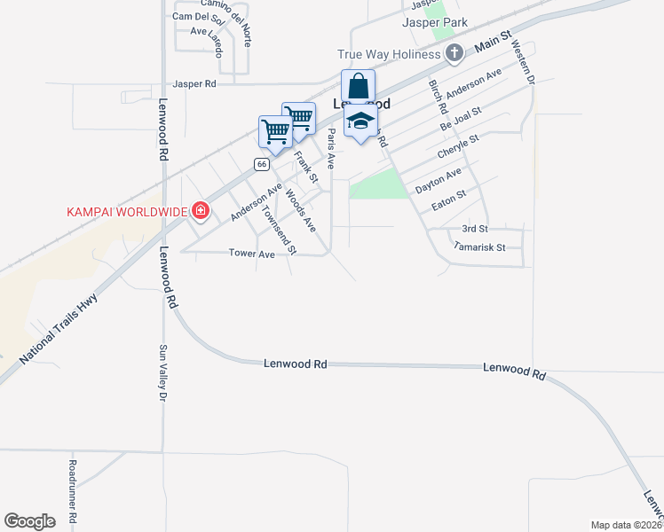 map of restaurants, bars, coffee shops, grocery stores, and more near 25249 Tower Avenue in Barstow