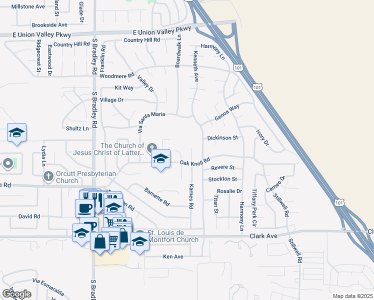 map of restaurants, bars, coffee shops, grocery stores, and more near 4650 Sweetbriar Court in Orcutt