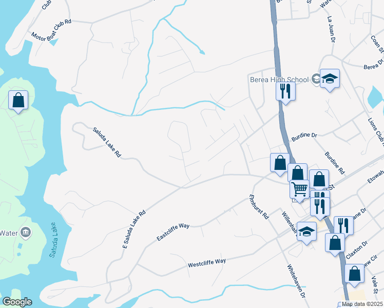 map of restaurants, bars, coffee shops, grocery stores, and more near 1202 Green Fern Drive in Greenville