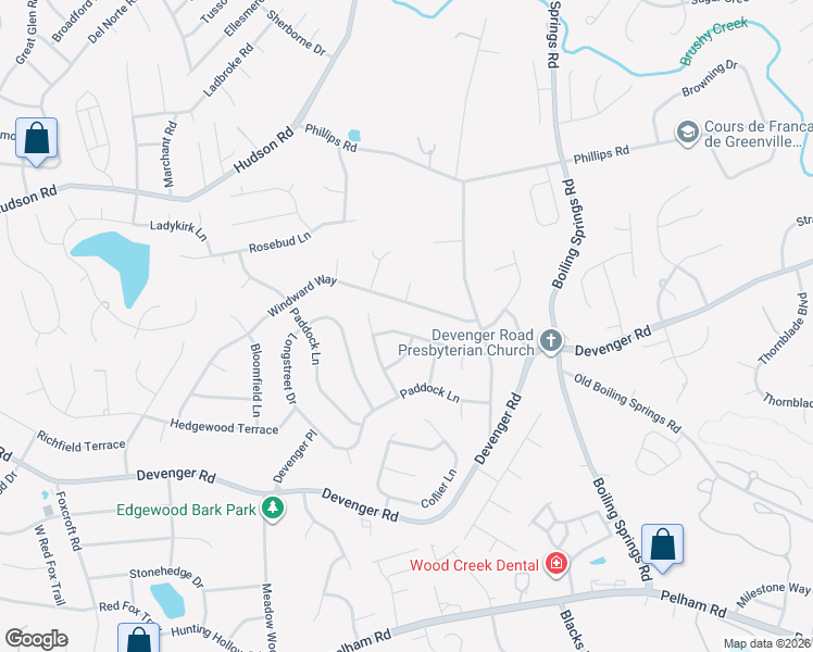 map of restaurants, bars, coffee shops, grocery stores, and more near 120 Woodstock Lane in Greer