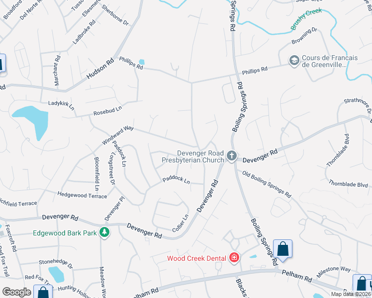 map of restaurants, bars, coffee shops, grocery stores, and more near 106 Woodstock Lane in Greer