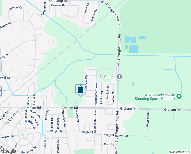map of restaurants, bars, coffee shops, grocery stores, and more near 302 Bellevue Circle in Jacksonville