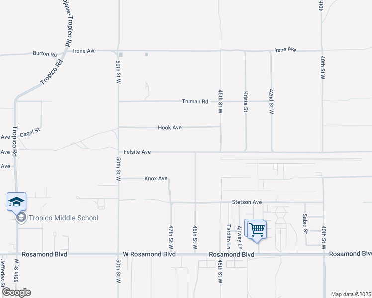 map of restaurants, bars, coffee shops, grocery stores, and more near Felsite Avenue in Rosamond