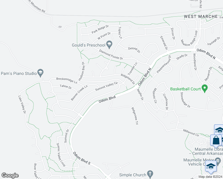 map of restaurants, bars, coffee shops, grocery stores, and more near 110 Summit Valley Circle in Maumelle