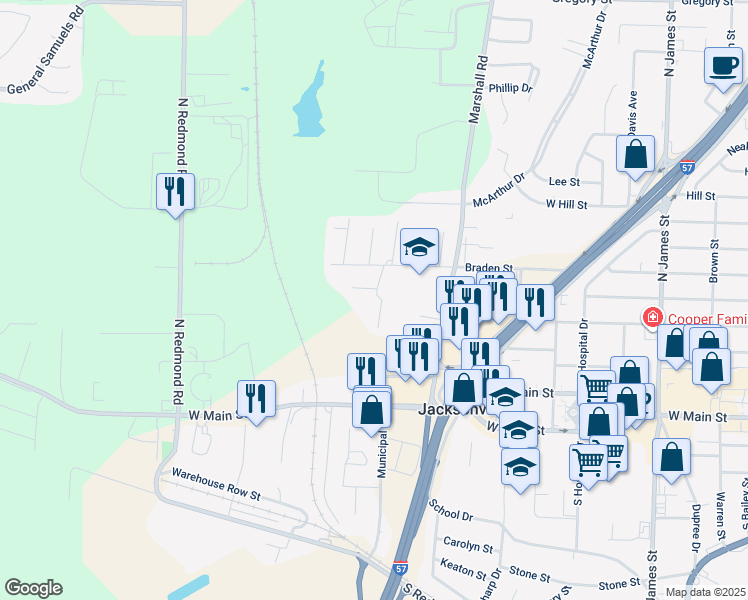 map of restaurants, bars, coffee shops, grocery stores, and more near 3026 Hines Drive in Jacksonville