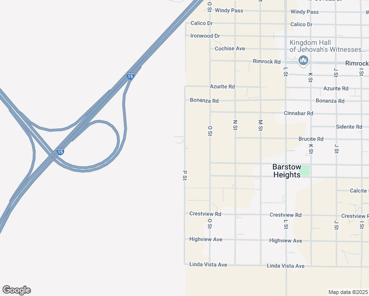 map of restaurants, bars, coffee shops, grocery stores, and more near P Street in Barstow