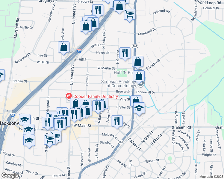 map of restaurants, bars, coffee shops, grocery stores, and more near 316 Brewer Street in Jacksonville