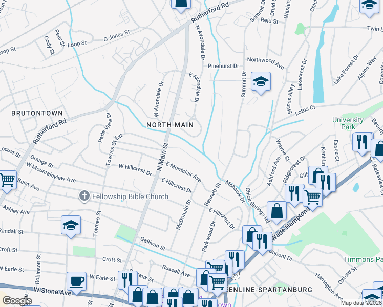 map of restaurants, bars, coffee shops, grocery stores, and more near 27 Swanson Court in Greenville