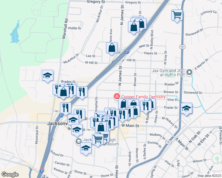 map of restaurants, bars, coffee shops, grocery stores, and more near 916 Brewer Street in Jacksonville