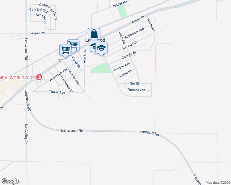 map of restaurants, bars, coffee shops, grocery stores, and more near Ash Road in Barstow
