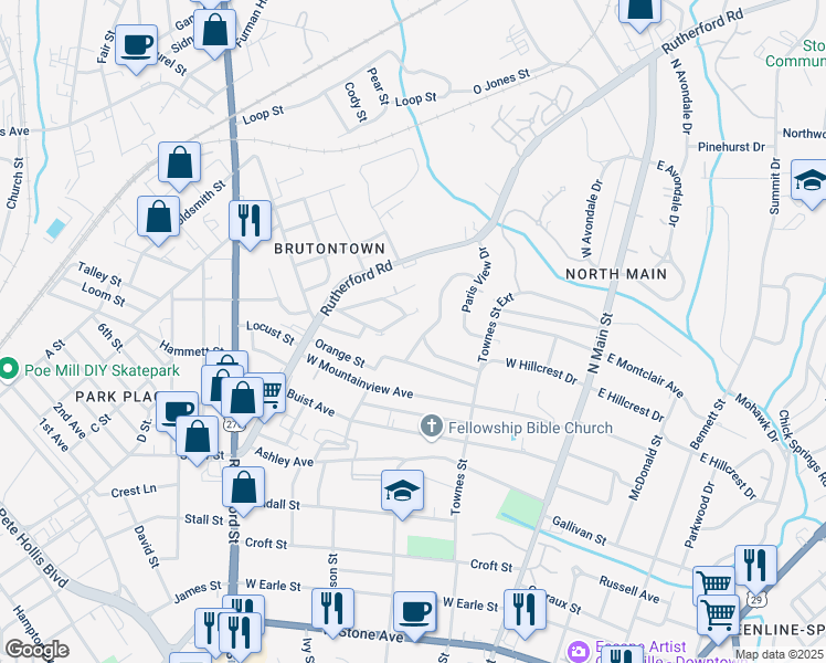 map of restaurants, bars, coffee shops, grocery stores, and more near 133 Foster Court in Greenville