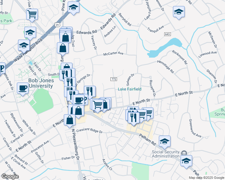 map of restaurants, bars, coffee shops, grocery stores, and more near 8 Dubard Street in Greenville